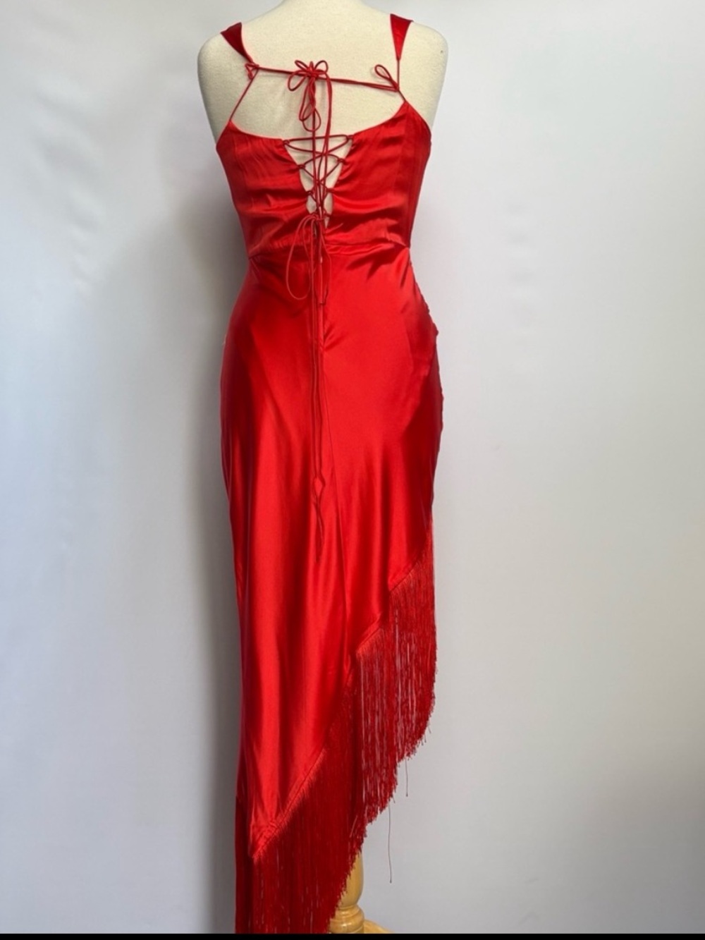 NWT For Love & Lemons Anisa Asymmetrical Silk Fringe Midi Dress - Picture 12 of 16